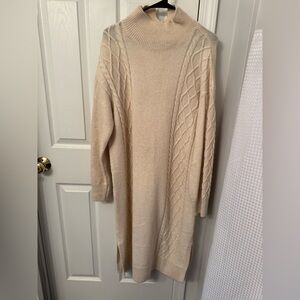 H&M Cream Cable Knit Turtleneck Sweater Dress